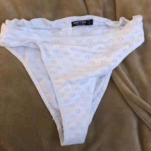 white eyelet high waisted bikini bottom